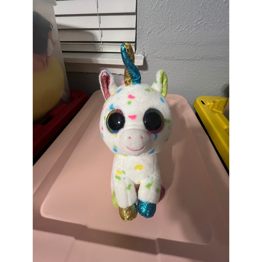 Ty Beanie Boos Harmonie Unicorn White Spotted Plush Glitter‎ Eyes Medium 9 inch